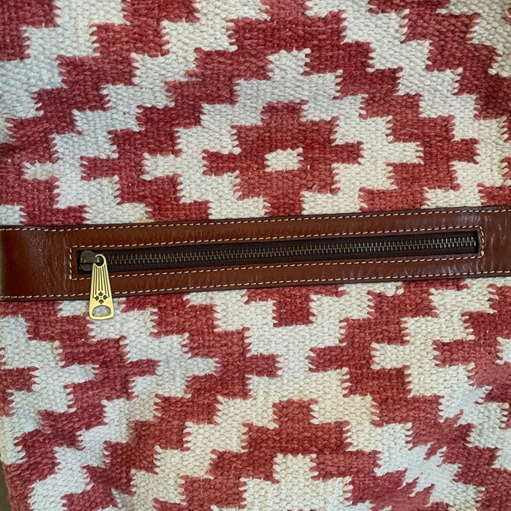 Patricia Nash Woven Casoli Convertible Backpack Papaya Crossbody Leather Trim - Picture 5 of 11